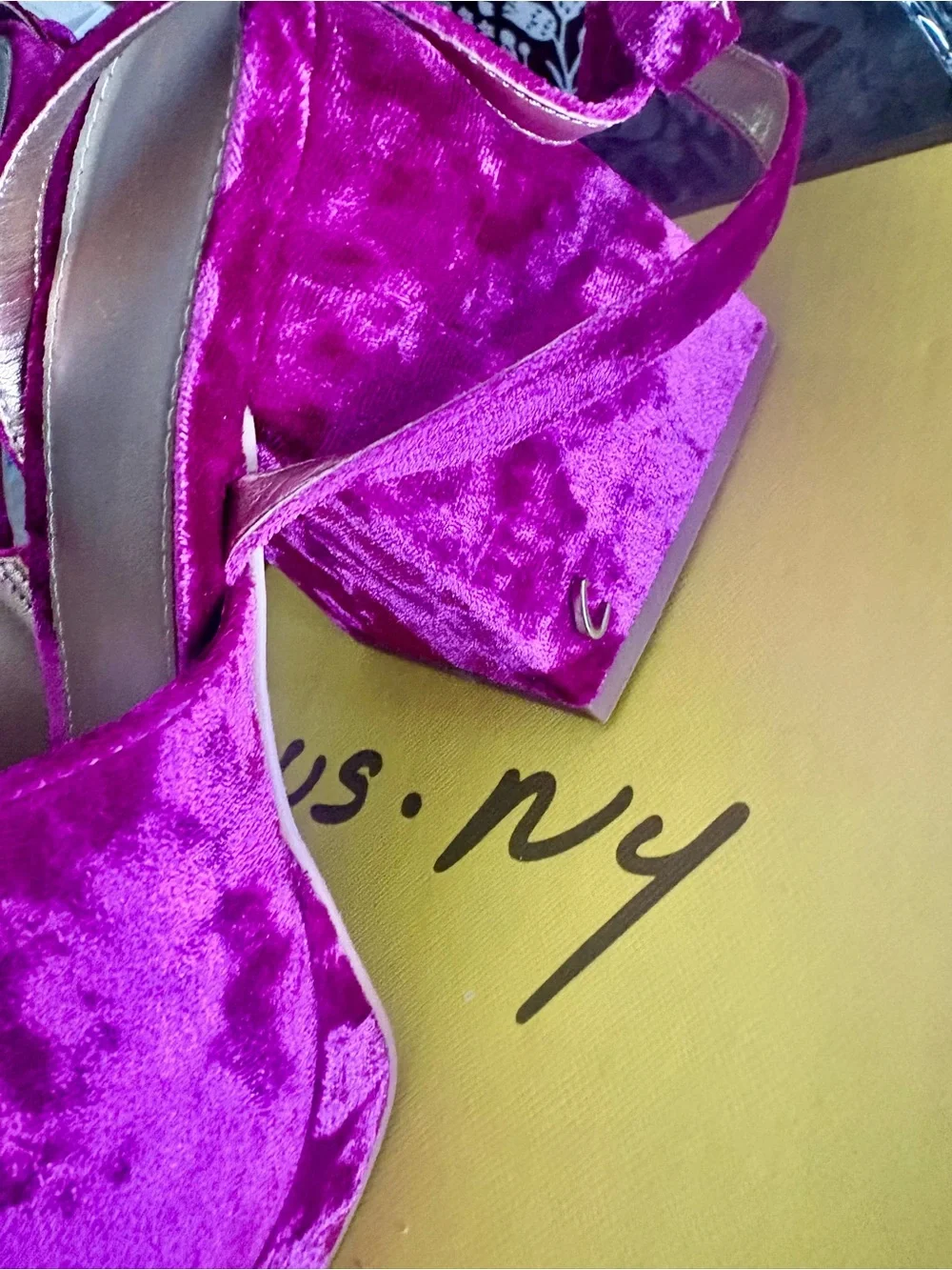 Circus NY Crushed Velvet Platform Wedge Sandals in Magenta 8